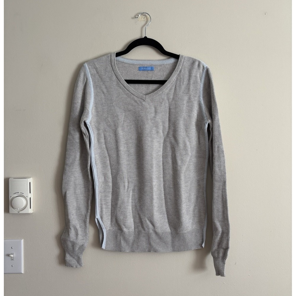 Burgess Womens‎ Medium Cotton Cashmere V Neck Sweater Gray Quiet Luxury Neutral